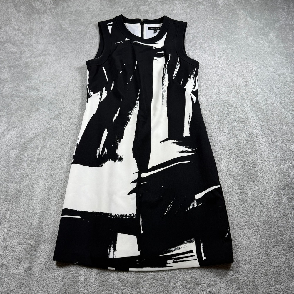 Banana Republic Shift Dress Women Size 6 Black White Abstract Sleeveless